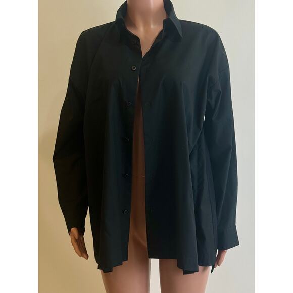 Eskandar Shirt Sz 1 / S Black Cotton Button Up Collared Oversized Blouse Tunic - Picture 5 of 11